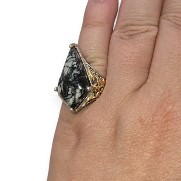 Black & White Dendritic Agate Sterling 925 Ring Chuck Clemency Viking Style - Picture 2 of 8